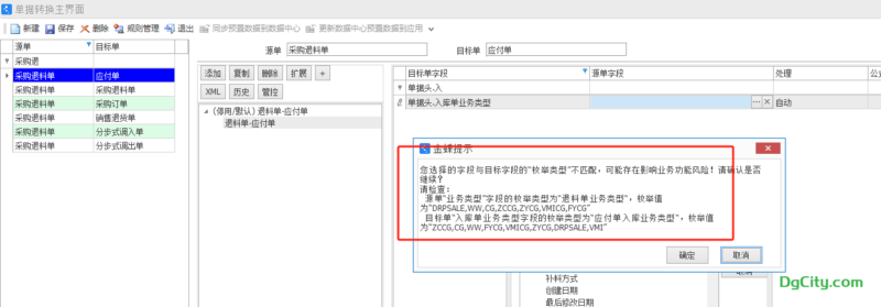 ERP中采购退料单的业务类型不会携带到应付单的入库业务类型中-dgcity