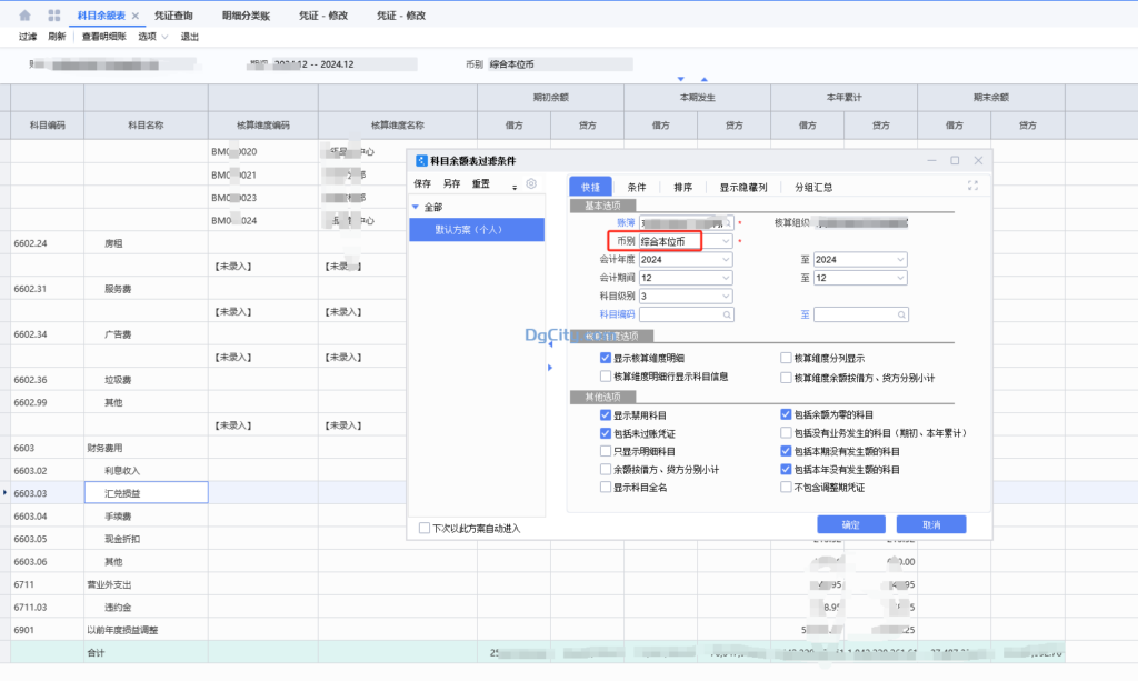 图片[2]-汇兑损益在科目余额表中不显示-Dgcity