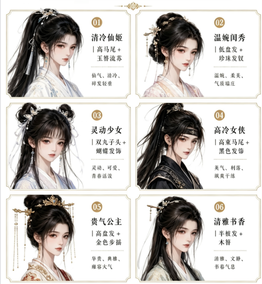 图片[1]-女生古风发型提示词-Dgcity
