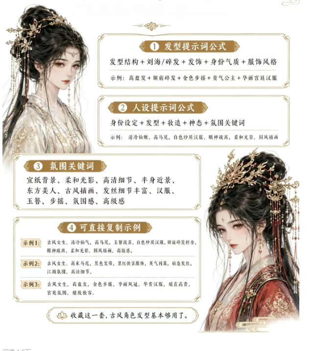 图片[4]-女生古风发型提示词-Dgcity