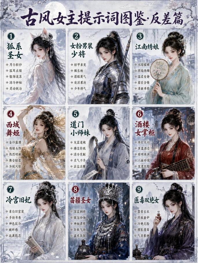 图片[3]-古装女主提示词大全：9种人设风格，直接套用就能出角色图v-Dgcity