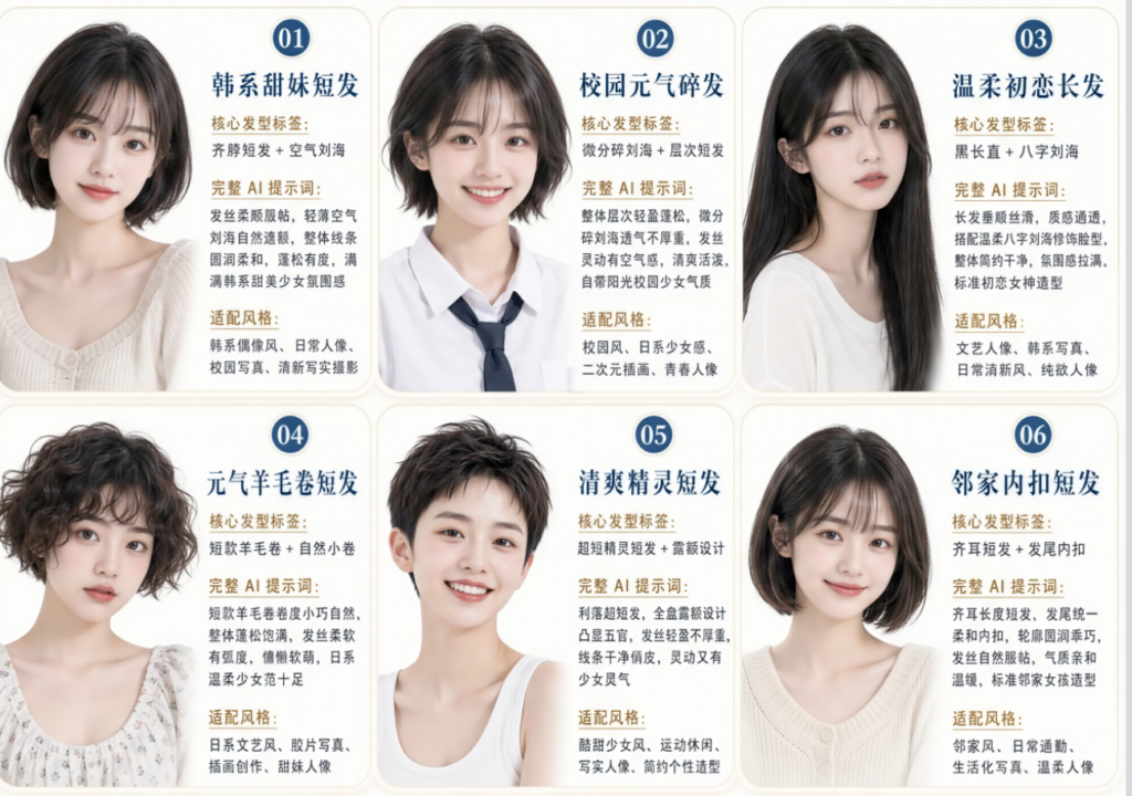 图片[3]-AI漫剧现代发型大全——女生篇-Dgcity