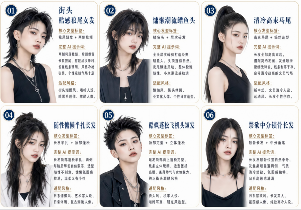 图片[5]-AI漫剧现代发型大全——女生篇-Dgcity