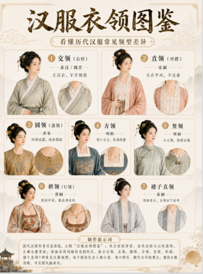 7种汉服领型：交领、直领、圆领、方领、竖领、袒领、褙子直领全解析（附提示词）-Dgcity