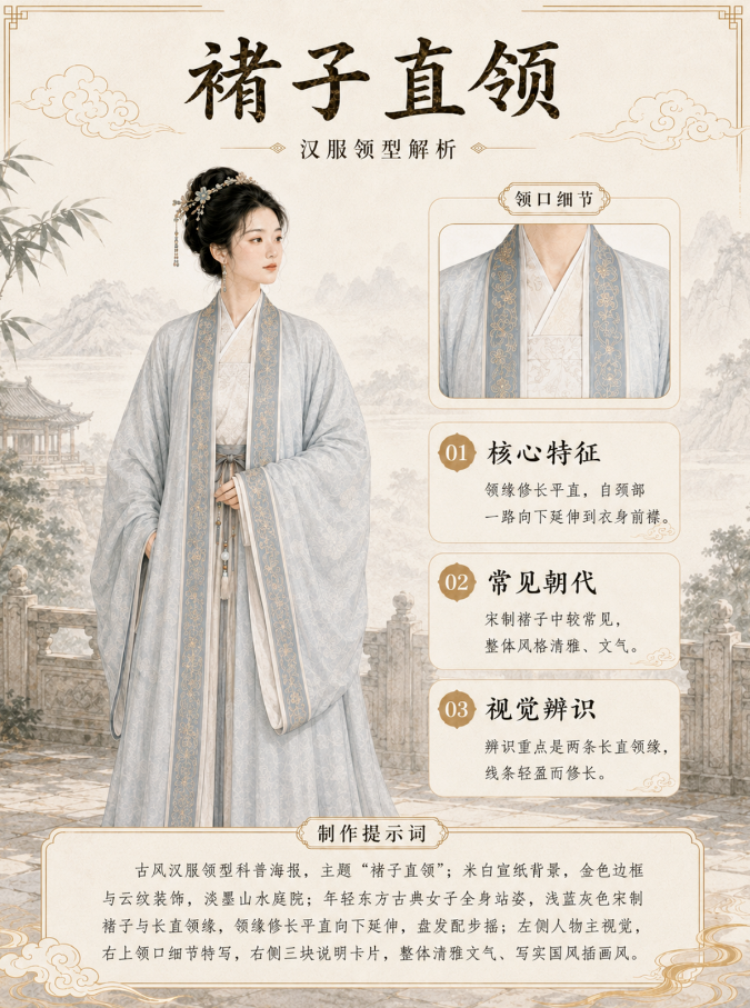 图片[3]-7种汉服领型：交领、直领、圆领、方领、竖领、袒领、褙子直领全解析（附提示词）-Dgcity